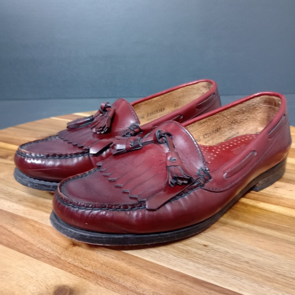 Weejuns GH‎ Bass Mens Kiltie Tassel Loafers 8.5 Burgundy Leather Slip On Oxblood